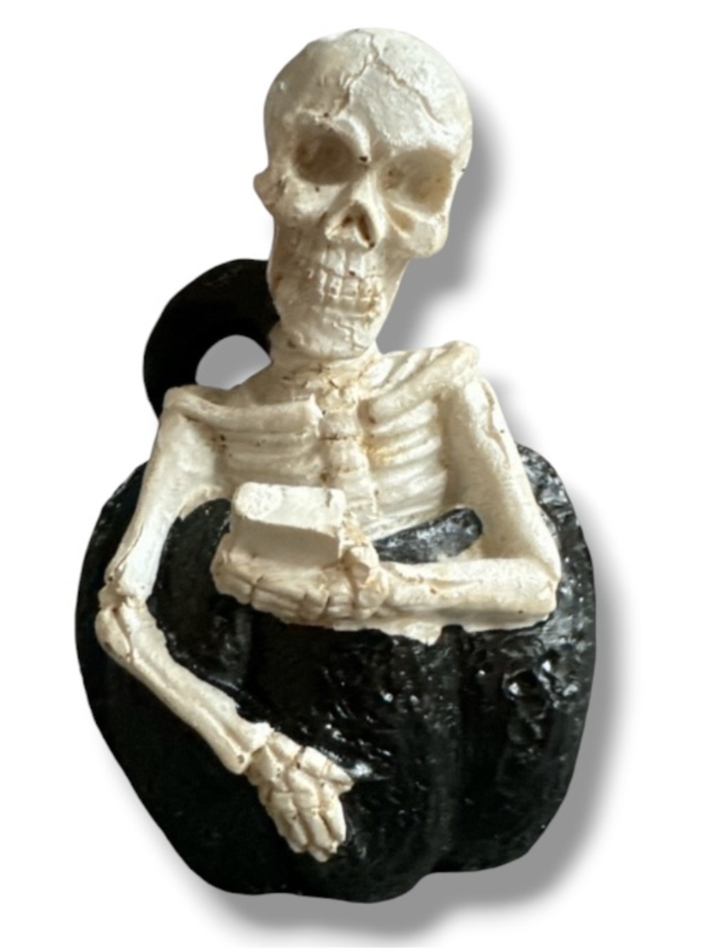 Halloween Decor Table Top Skeleton on Cellphone Black Pumpkin Cell Humor